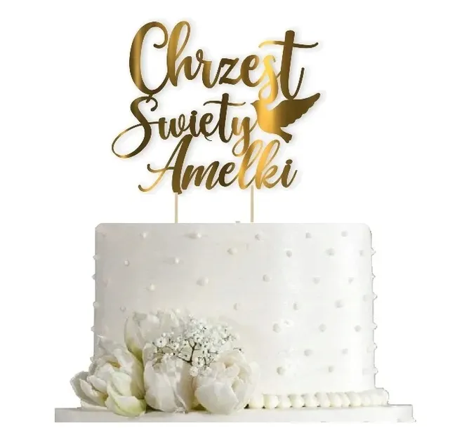 Topper Dekoracja Na Tort Chrzest Gołąb Ozdoba Personalizowana Z Imieniem