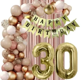 balony-zlote-bezowe-dziki-roz-rose-gold-dekoracje-na-urodziny-cyfra-30-lat