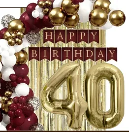 balony-zlote-bordowe-dekoracje-kurtyna-baner-na-urodziny-cyfra-40-lat