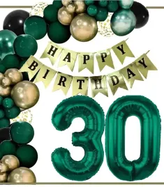 balony-dekoracje-na-urodziny-cyfra-30-lat-zielone-zlote-czarne