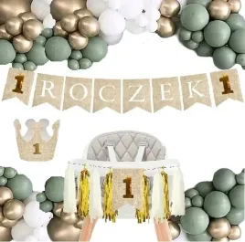 balony-zielone-boho-dekoracje-roczek-na-krzeselko