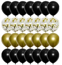 balony-zestaw-czarne-zlote-z-konfetti-29szt