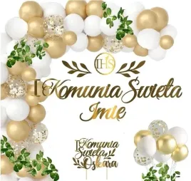 balony-dekoracje-liscie-na-komunie-topper-imie