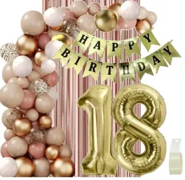 balony-zlote-bezowe-dziki-roz-rose-gold-dekoracje-na-urodziny-cyfra-18-lat