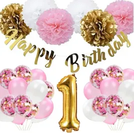 balony-zestaw-dekoracji-na-roczek-1-urodziny-rose