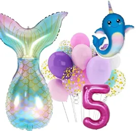 balony-zestaw-na-urodziny-5-lat-syrenka