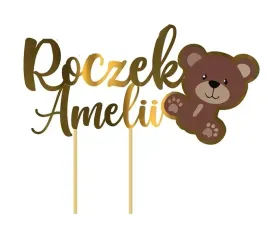 topper-na-tort-1-urodziny-roczek-mis-dowolne-imie-zloty-lustrzany-brazowy