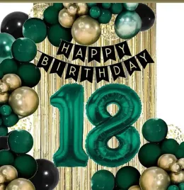 balony-kurtyna-dekoracje-na-urodziny-cyfra-18-lat-zielone-zlote-czarne