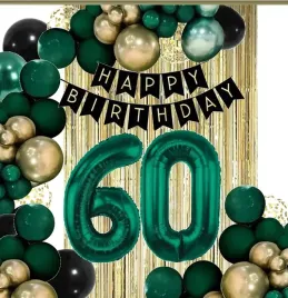 balony-kurtyna-dekoracje-na-urodziny-cyfra-60-lat-zielone-zlote-czarne