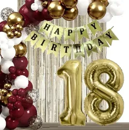 balony-zlote-bordowe-biale-dekoracje-kurtyna-na-urodziny-cyfra-18-lat