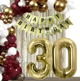 balony-zlote-bordowe-biale-dekoracje-kurtyna-na-urodziny-cyfra-30-lat
