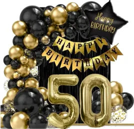 happy-50-balony-dekoracje-na-50-lat-czarne-zlote