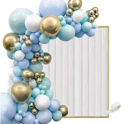 balony-blekitne-zlote-luk-girlanda-122-szt