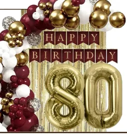 balony-zlote-bordowe-dekoracje-kurtyna-baner-na-urodziny-cyfra-80-lat