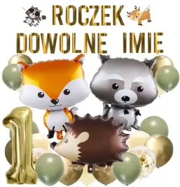 balony-lesne-zwierzatka-woodland-baner-roczek-imie