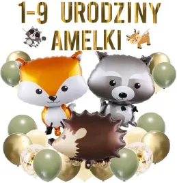 balony-lesne-zwierzatka-woodland-baner-imie