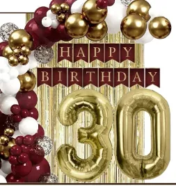 balony-zlote-bordowe-dekoracje-kurtyna-baner-na-urodziny-cyfra-30-lat