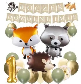 balony-lesne-zwierzatka-woodland-baner-roczek-imie