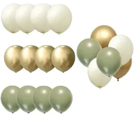 balony-woodland-zielone-khaki-kremowe-zlote-18szt
