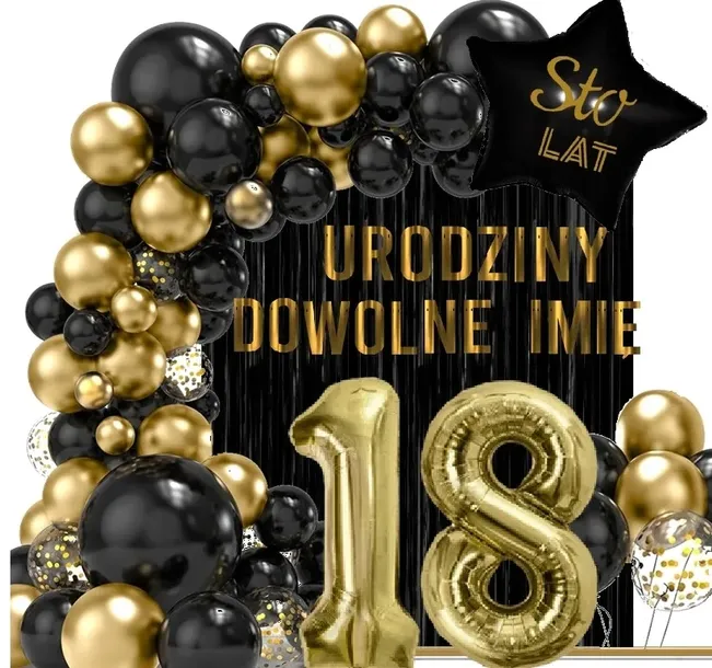 Balony Na Osiemnastkę 18 Urodziny Baner Dekoracyjny Personalizowany Imię