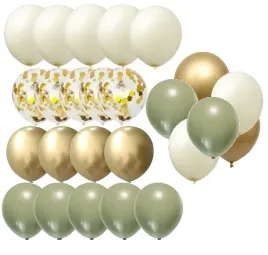 balony-woodland-khaki-kremowe-zlote-konfetti-24szt