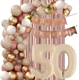 balony-bezowe-dziki-roz-rose-gold-dekoracje-na-urodziny-cyfra-50-lat