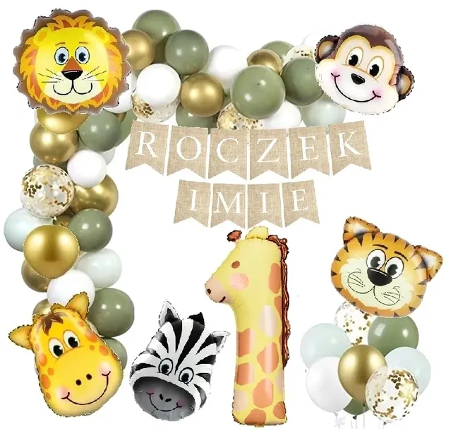 Balony ŁUK zwierzątka ZOO SAFARI ROCZEK + imię