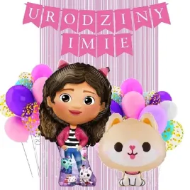 balony-koci-domek-gabi-baner-urodziny-imie