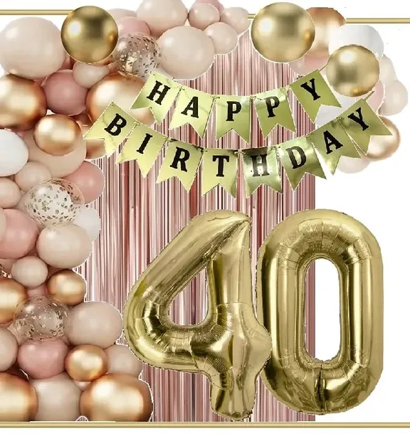 Balony Na 40 Urodziny Zestaw Dekoracji Złote Beżowe Wild Rose Gold Cyfra