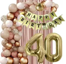 balony-zlote-bezowe-dziki-roz-rose-gold-dekoracje-na-urodziny-cyfra-40-lat