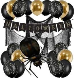 balony-baner-zlote-dekoracje-halloween-pajak