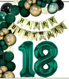 balony-dekoracje-na-urodziny-cyfra-18-lat-zielone-zlote-czarne