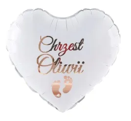 balon-na-chrzest-serce-biale-stopki-imie-rose-gold