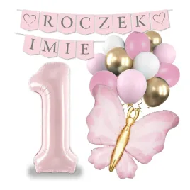 balony-zestaw-dekoracji-na-roczek-1-urodziny-rose