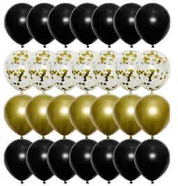 balony-zestaw-czarne-zlote-z-konfetti-29szt