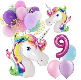 balony-zestaw-urodziny-9-lat-jednorozec-unicorn