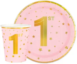 zestaw-kubki-talerzyki-rozowe-w-zlote-gwiazdki-1-urodziny-12szt