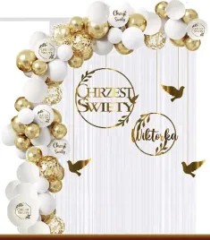 balony-biale-zlote-luk-kurtyna-scianka-zestaw-dekoracji-chrzest-imie