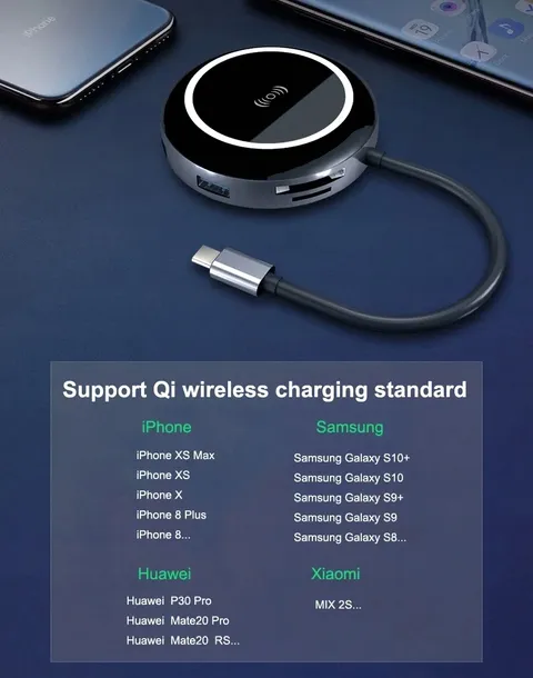 ladowarka-indukcja-adapter-usb-c-hub-3-0-hdmi-lan-waga-z-opakowaniem-0-5-kg-stan-nowy