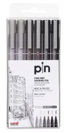 cienkopis-kreslarski-uni-pin-200-czarny-szary-6szt