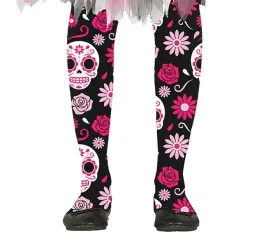 rajstopy-dzieciece-los-muertos-czarno-rozowe-halloween-wiek-3-6