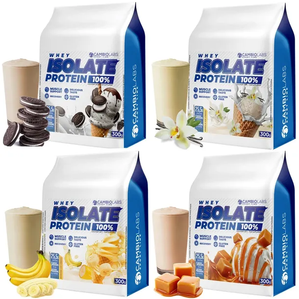 Izolat Białka WHEY WPI - Zestaw 4 Smaków, Bez Cukru bez glutenu - Odżywka