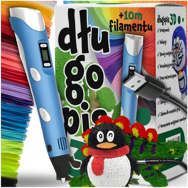 DŁUGOPIS 3D DRUKARKA MAGICZNY PEN ZESTAW 10 METRÓW WKŁADU DLA DZIECKA