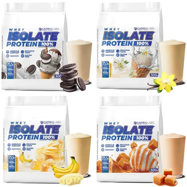 Izolat Białka WHEY WPI - Zestaw 4 Smaków, Bez Cukru bez glutenu - Odżywka