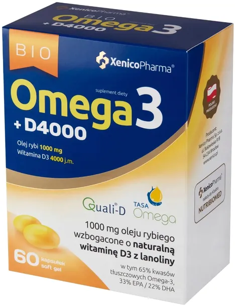 XeniVIT Omega 3 D4000 60 kaps. Omega-3 Mózg Serce Witamina D3 Odporność
