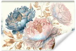 fototapeta-do-salonu-peonie-kwiaty-abstrakcja-liscie-450x300