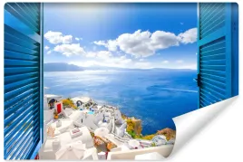 fototapeta-do-jadalni-widok-z-okna-pejzaz-santorini-efekt-3d-450x300