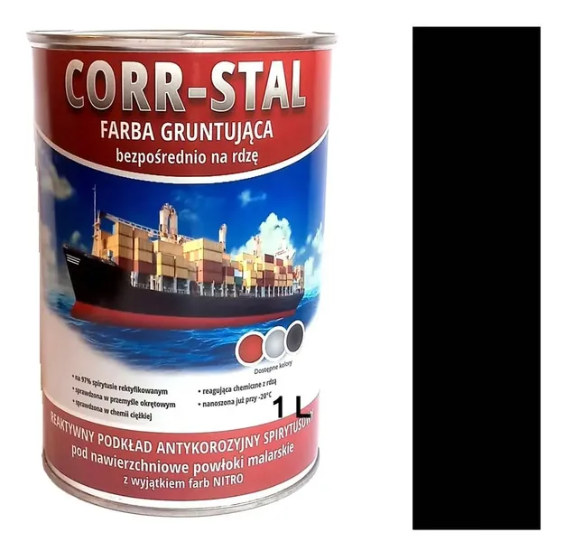 CORR Stal FARBA podkładowa OKRĘTOWA NA RDZĘ antykorozyjna CZARNA 1 L