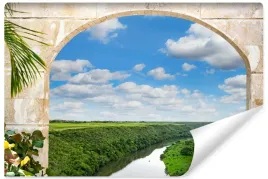fototapeta-scienna-widok-z-kamiennego-muru-rzeka-krajobraz-efekt-3d-450x300
