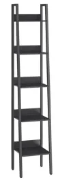 czarny-waski-regal-drabinkowy-na-ksiazki-ozdoby-zdjecia-5-polek-170-cm